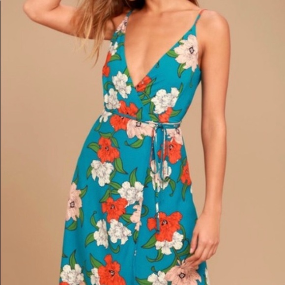Lulus Dresses & Skirts - Lulus Teal Floral Wrap Dress